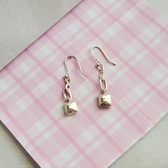 Silpada Sterling Hammered Small Pillow Drop Square Earrings - Picture 2 of 13